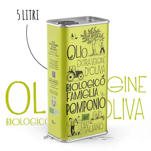 Lattina da 5 litri di olio extra vergine di oliva biologico - Famiglia Pomponio